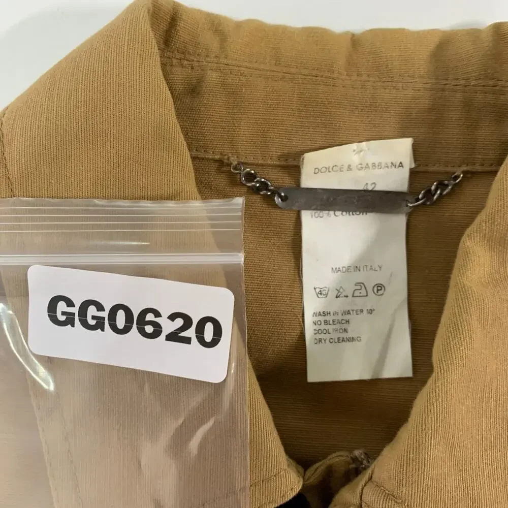 Dolce Gabbana M Vintage Womens Cotton Leather Detail Cropped Jacket Khaki - Picture 3 of 8